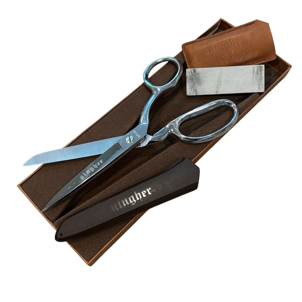 Vintage Gingher G-8S 8" Knife Edge Dressmaker Shears Brazil Box Stone Guard